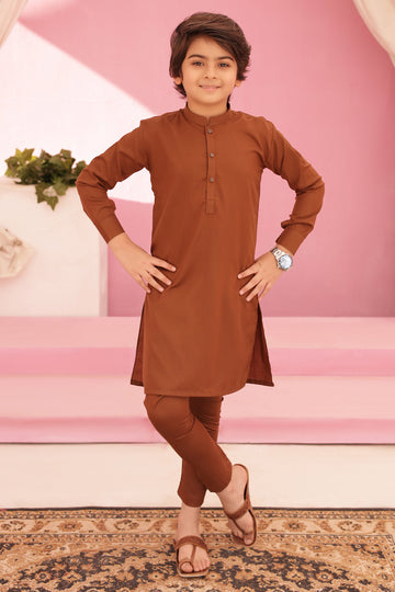 Almond Brown Kurta and Trouser Set For Boys